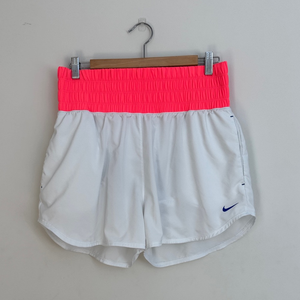 Nike Dri-FIT Running Shorts | Women's Large | White/Neon Pink | Built-In Liner